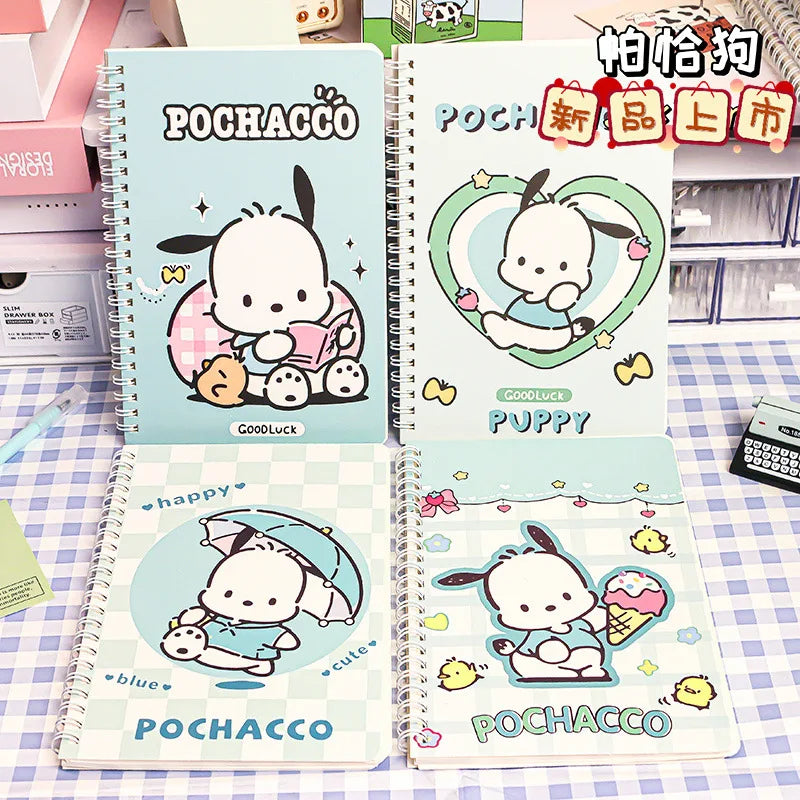 مجموعة 4 دفاتر حلزونية مقاس A5 من سانريو (Hello Kitty، باتشاكّو، سينامورول، كورو مي)