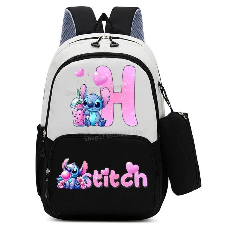 حقيبة ظهر ليلو وستيتش بحروف الأبجدية، حقيبة ظهر عالية السعة للطالبات مع مقلمة، حقيبة مدرسية كرتونية لطيفة، حقيبة أنمي قابل