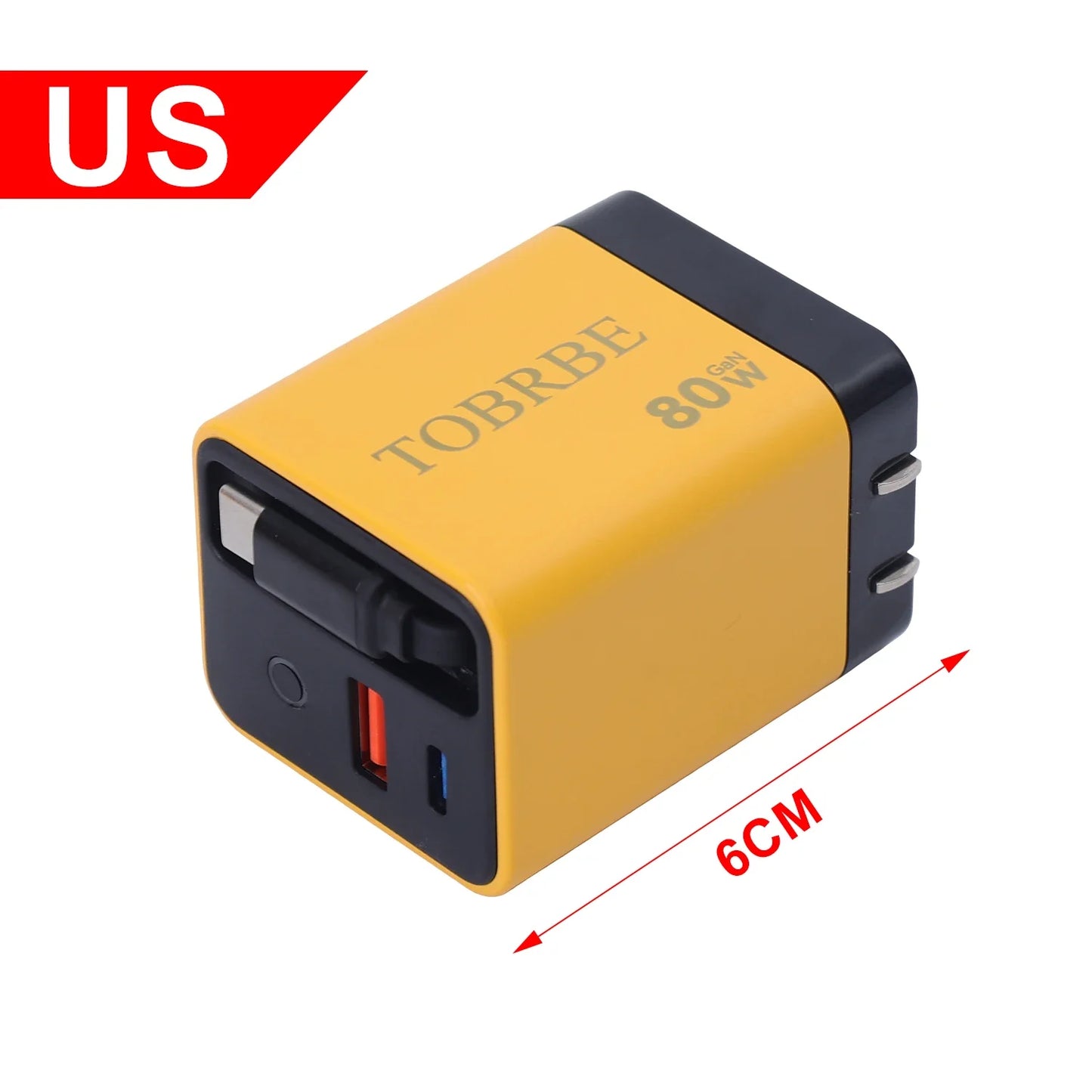 شاحن حائط USB-C سريع 80W مع كيبل تايب-سي قابل للسحب – منفذين شحن لأجهزة آيفون وسامسونج