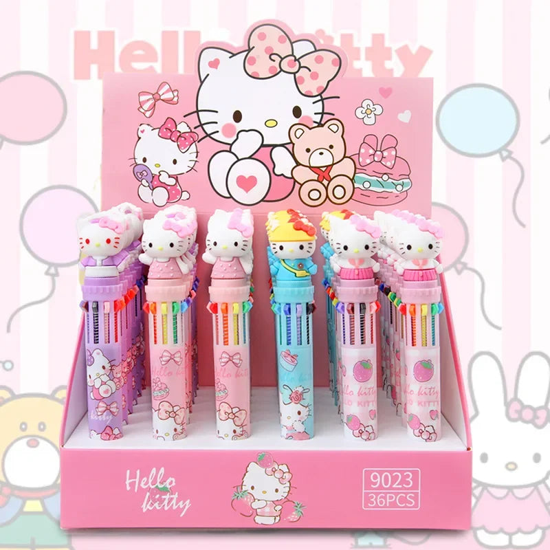 طقم أقلام حبر Hello Kitty – 18 أو 36 قلم بـ10 ألوان، تصميم كرتوني لطيف بضغط علوي، 0.7 ملم للمدرسة والمذكرات