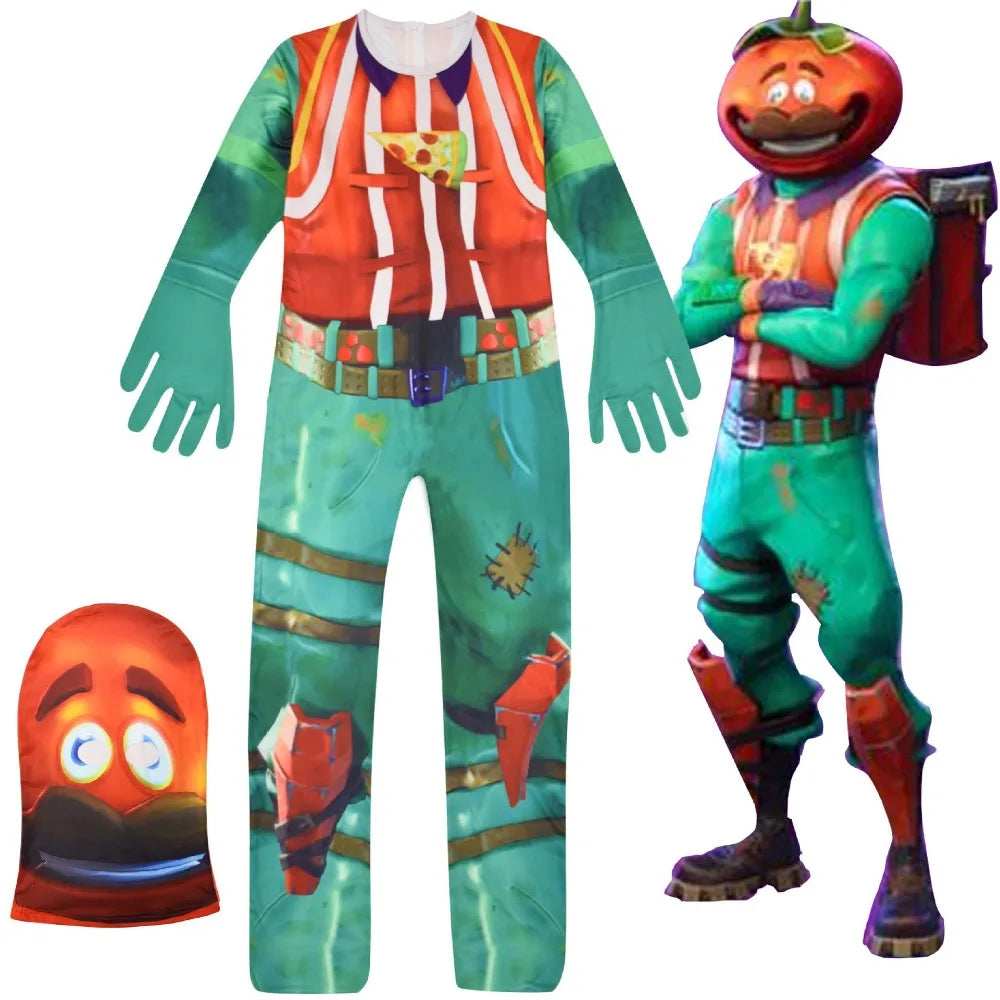 زي تنكري للأطفال بتصميم اليقطين المرح – بدلة كاملة للأولاد والبنات | مثالي للهالوين، الكرنفالات، وأعياد الميلاد