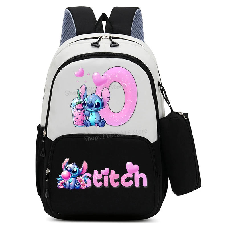 حقيبة ظهر ليلو وستيتش بحروف الأبجدية، حقيبة ظهر عالية السعة للطالبات مع مقلمة، حقيبة مدرسية كرتونية لطيفة، حقيبة أنمي قابل