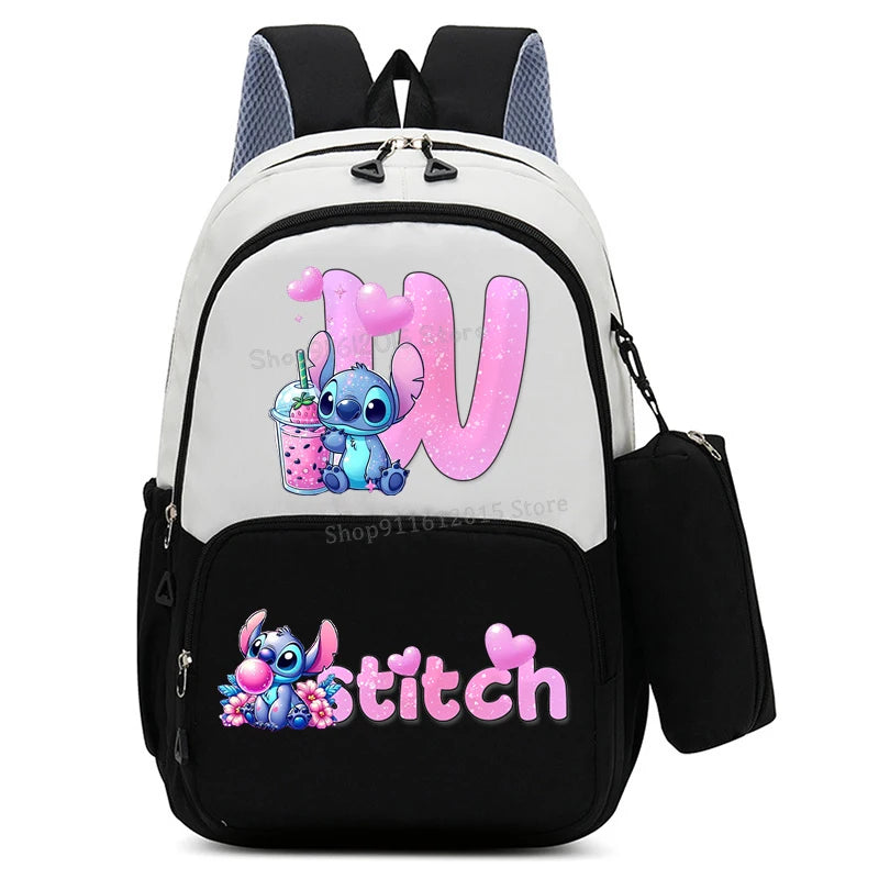 حقيبة ظهر ليلو وستيتش بحروف الأبجدية، حقيبة ظهر عالية السعة للطالبات مع مقلمة، حقيبة مدرسية كرتونية لطيفة، حقيبة أنمي قابل