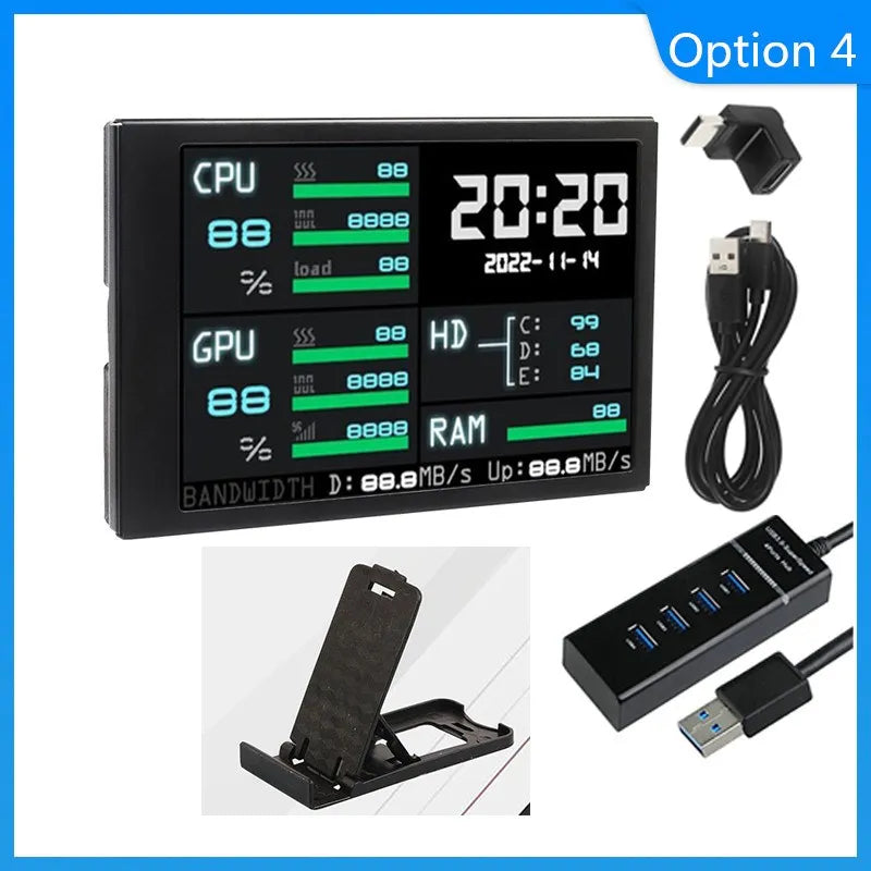 شاشة ثانوية 3.5 إنش USB Type-C – لمراقبة أداء الجهاز (CPU / GPU / RAM)