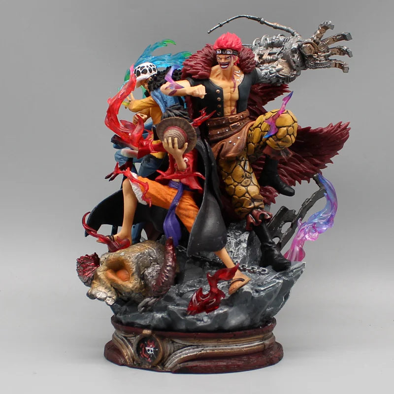 مجسم ون بيس – لوفي، كيد، وترافلغار لاو | كابتن الثلاثي الأسطوري | ارتفاع 22 سم