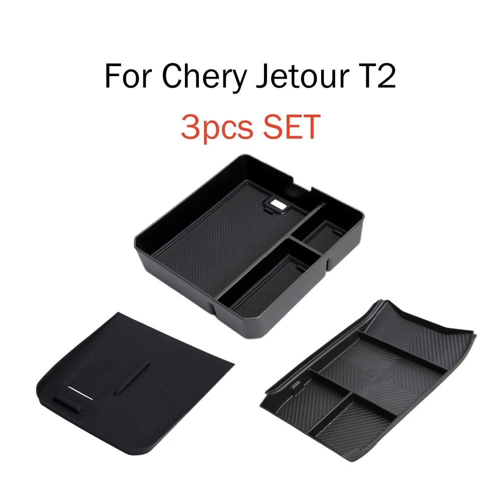 منظم تخزين أسفل الكونسول الوسطي مع حامل أكواب – مخصص لسيارة Chery Jetour T2 Traveler موديلات 2023 - 2025