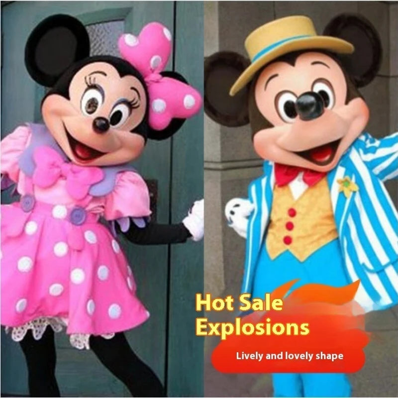 زي تميمة ميكي وميني ماوس للكبار – تصميم كرتوني كلاسيكي لعروض الإعلانات والحفلات