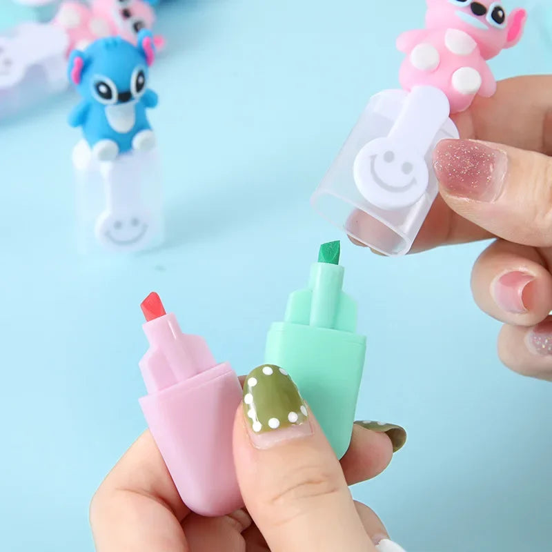 طقم 6 أقلام هايلايتر ستيتش – ماركرز كرتونية ملونة لطيفة ليلو & ستيتش