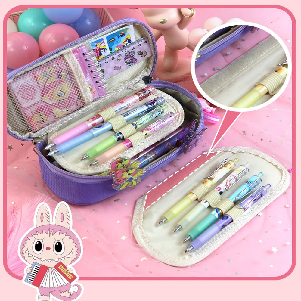 علبة أقلام كبيرة شبكية – مقلمة مقسمة إلى حجرتين بتصميم الوحش الصغير، متعددة الاستخدامات لطلاب المدارس والمراهقين