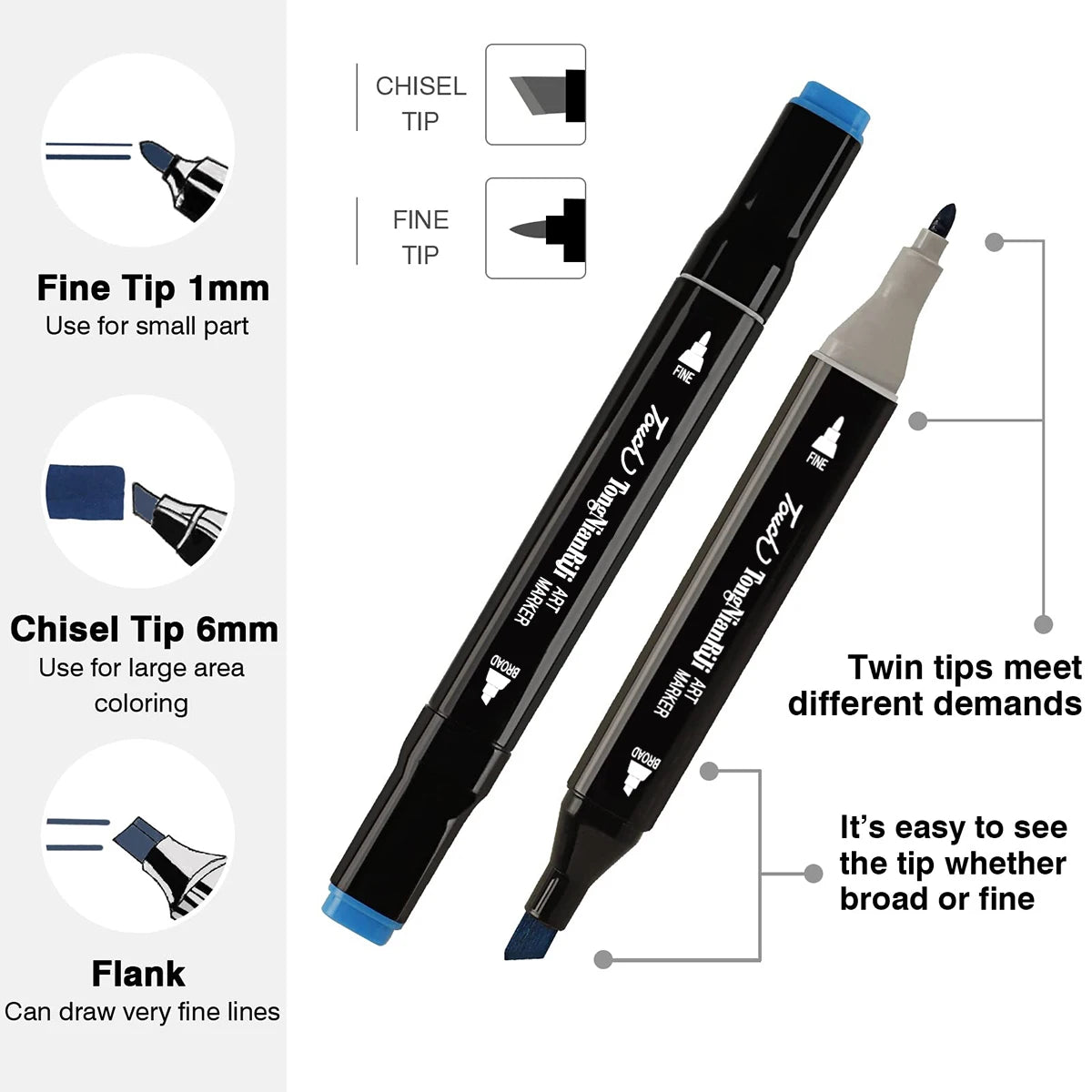 مجموعة ماركر مزدوج الرأس للرسم والتظليل – من 24 إلى 168 لون زيتي، مثالية للطلاب والمصممين والفنانين