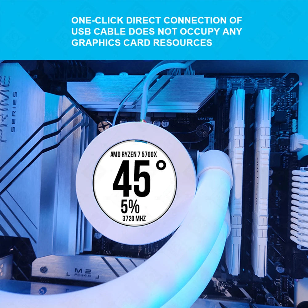 شاشة دائرية 2.1 إنش – عرض ديناميكي لحرارة وأداء النظام (AIDA64)