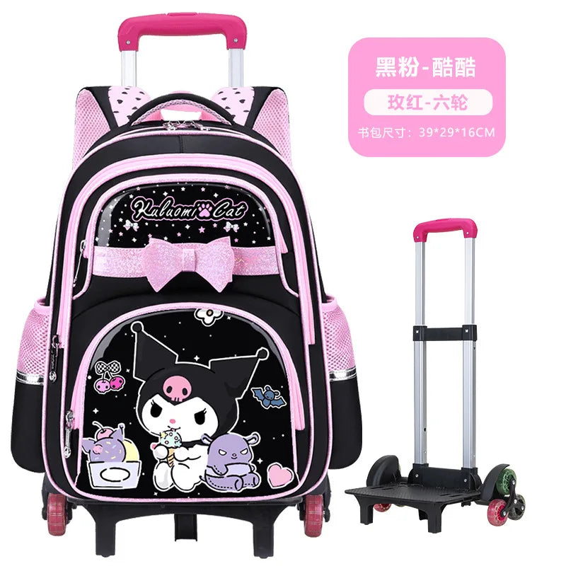 حقيبة مدرسية كورو مي الجديدة بعجلات، حقيبة ميلودي للبنات، تخزين الأدوات المدرسية، خيار بعجلتين