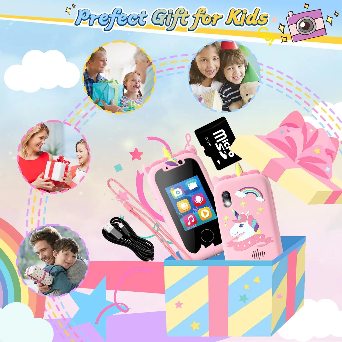 هاتف تعليمي للأطفال بتصميم يونيكورن – مع موسيقى وكاميرا سيلفي وغطاء سيليكون ناعم | لعبة ترفيهية وتعليمية للرضّع