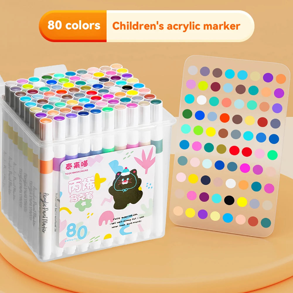 مجموعة ألوان أكريليك ماركر قابلة للغسل – من 24 إلى 80 لون للرسم، الخشب، السيراميك، الزجاج، والكرافتات اليدوية