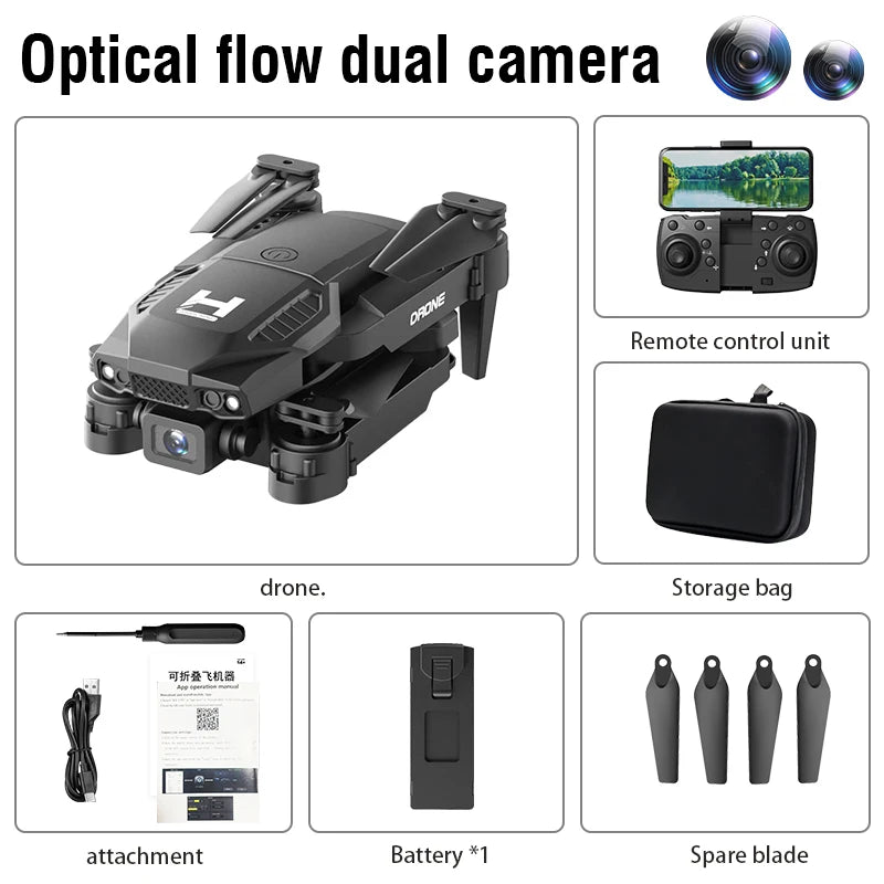 طائرة H4 ميني درون بكاميرتين 4K – واي فاي FPV، كاميرا واسعة الزاوية، تثبيت ارتفاع | درون قابلة للطي للأطفال والكبار