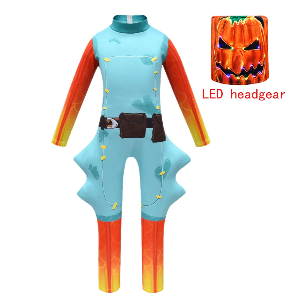 زي تنكري للأطفال بتصميم اليقطين المرح – بدلة كاملة للأولاد والبنات | مثالي للهالوين، الكرنفالات، وأعياد الميلاد