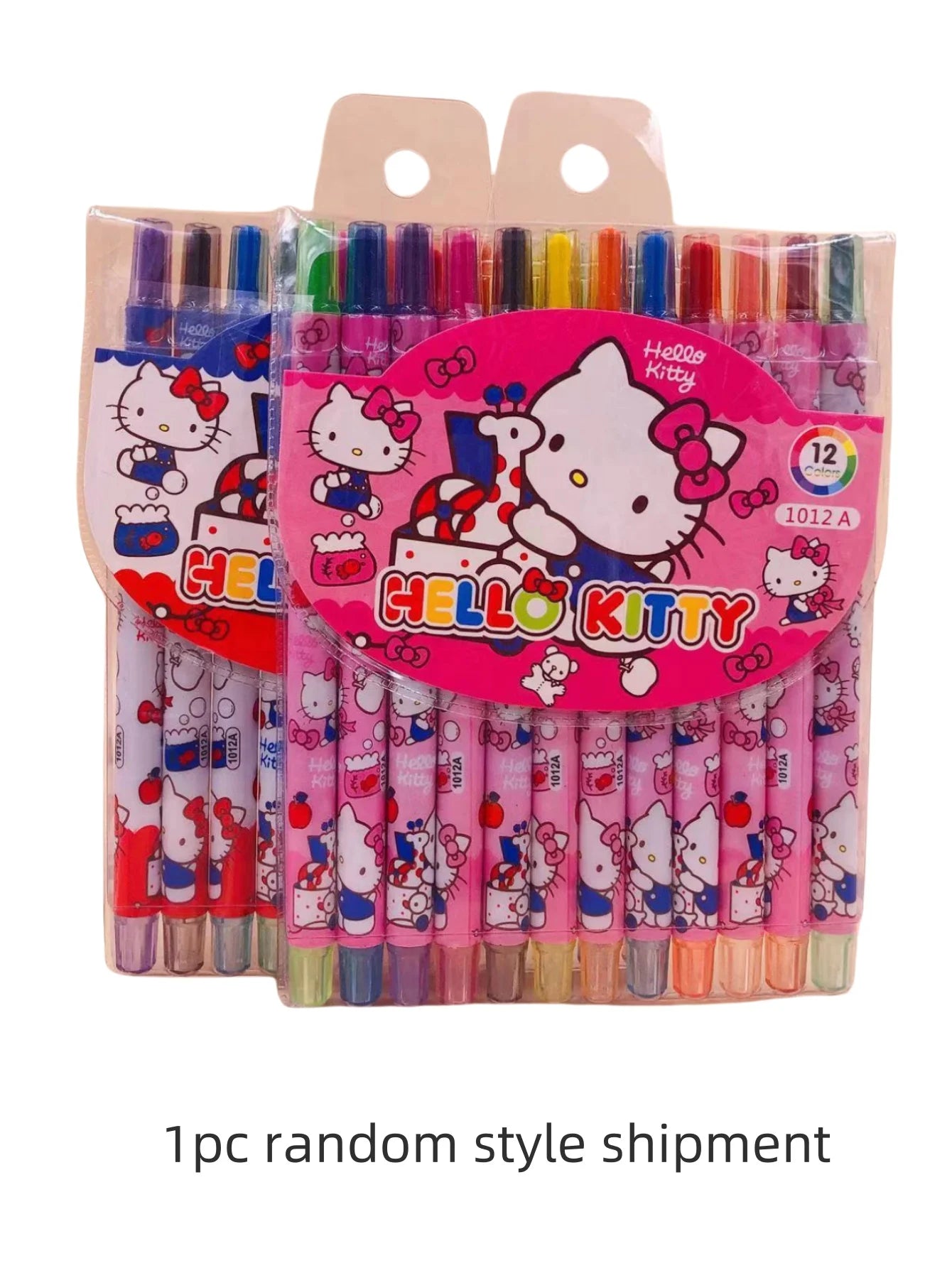 مجموعة ألوان شمع دوّارة كرتونية – هيلو كيتي، سينامورول، ميلودي، كورومي – 12 لون للرسم والتلوين