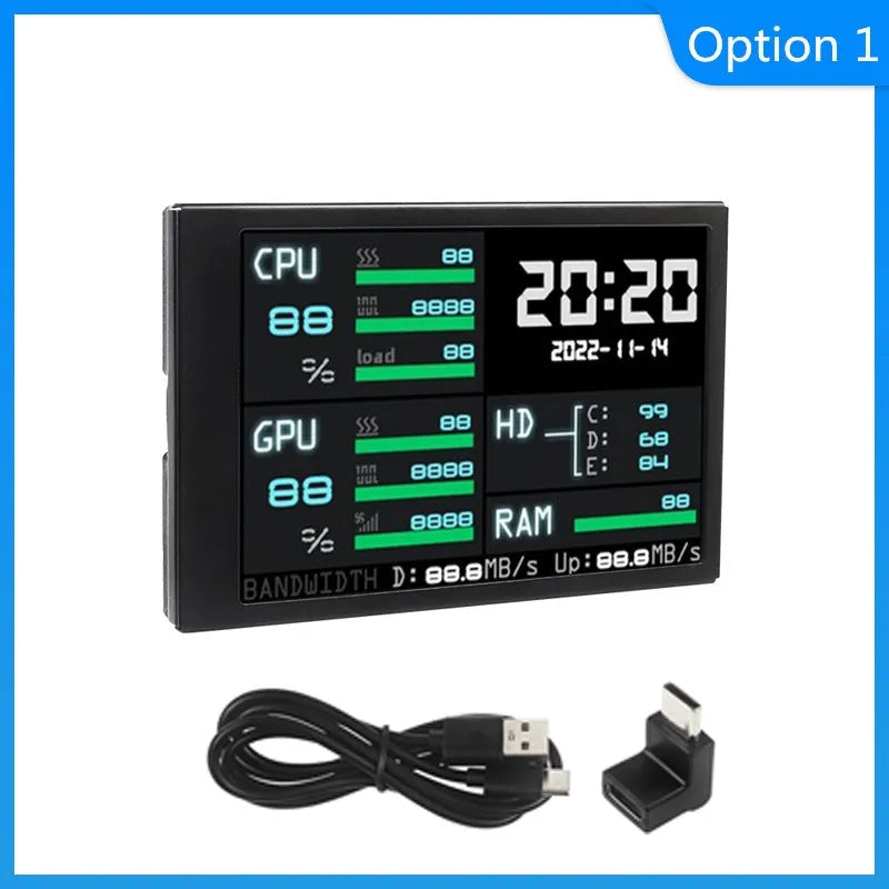 شاشة ثانوية 3.5 إنش USB Type-C – لمراقبة أداء الجهاز (CPU / GPU / RAM)
