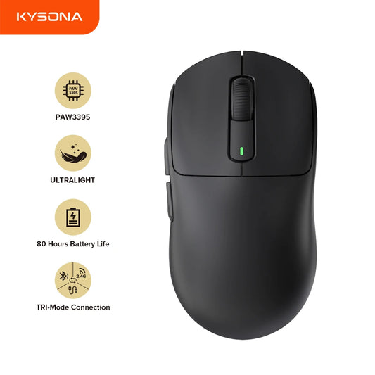ماوس ألعاب Kysona M600 لاسلكي – خفيف 55g، حساس PAW3395 بدقة 26000DPI، 6 أزرار، مثالي للكمبيوتر واللابتوب