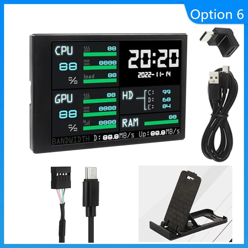 شاشة ثانوية 3.5 إنش USB Type-C – لمراقبة أداء الجهاز (CPU / GPU / RAM)