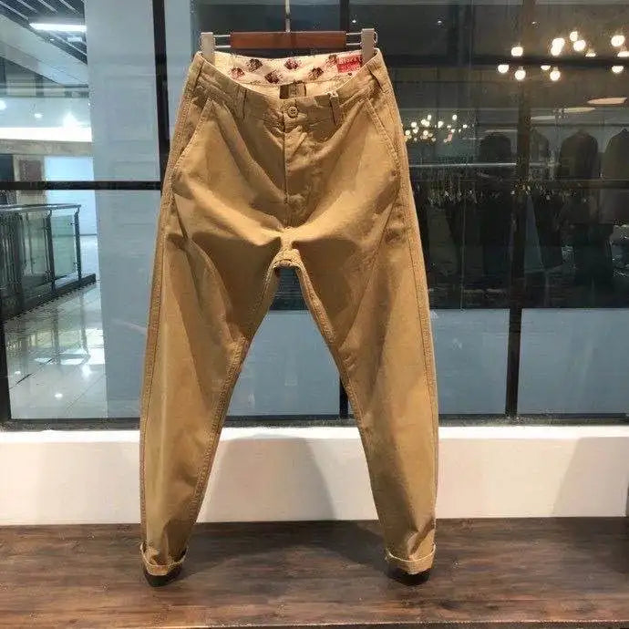 بنطلون رجالي قطن 100% خامة ثقيلة – قصة مستقيمة كاجوال | ستايل أمريكي رجولي – مثالي للعمل واللبس اليومي