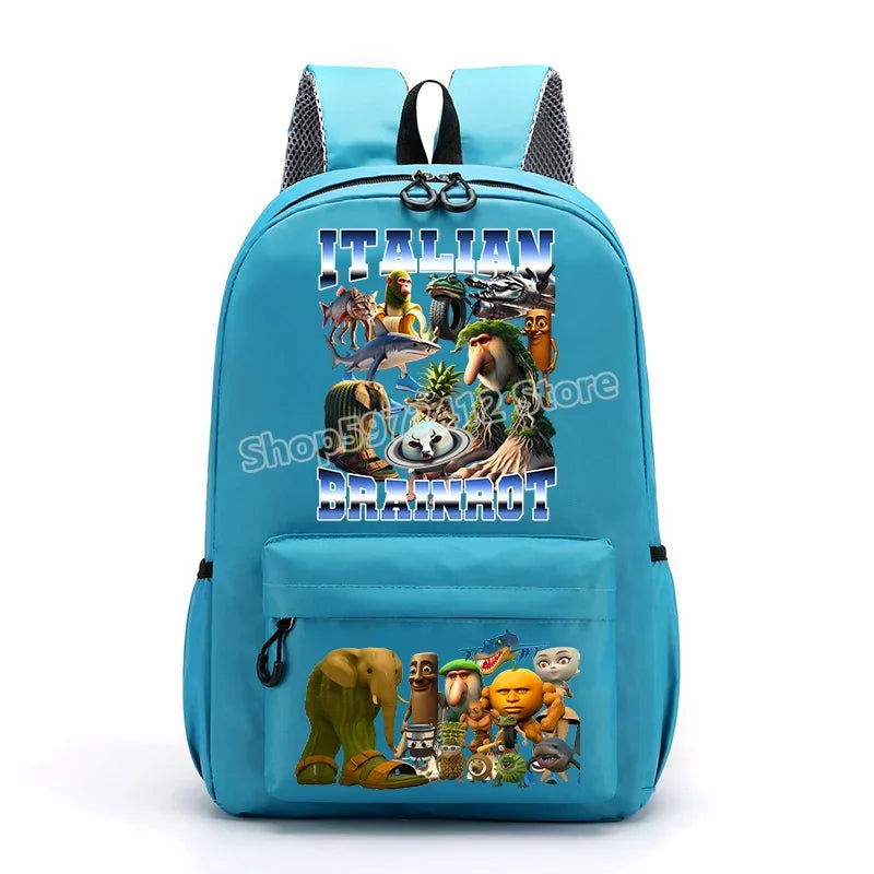 حقيبة مدرسية إيطاليان برينروت بطابع الحيوانات الميم، تصميم كرتوني مضحك بشكل قرش "تللا"، بسعة كبيرة، مناسبة للأولاد والبنات