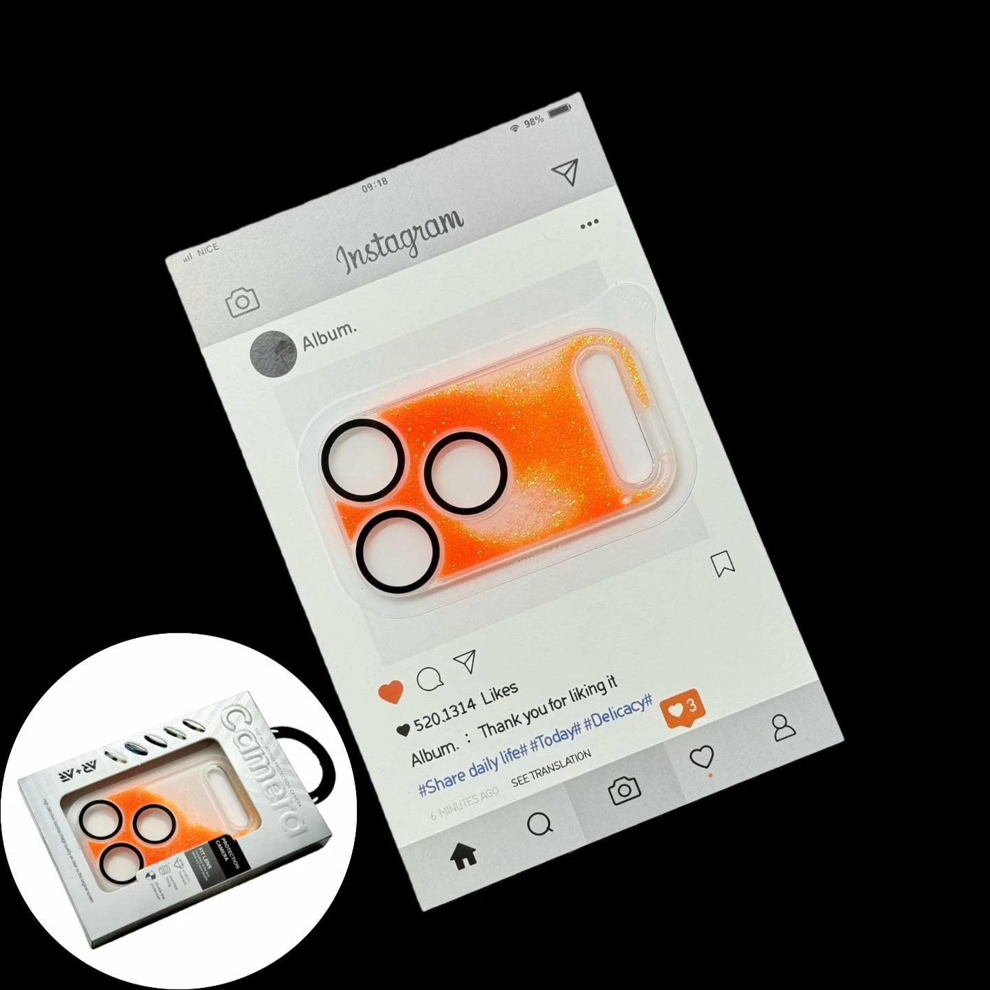 لاصق عدسة كاميرا آيفون 17 برو ماكس 3D بلمعة متحركة – حماية كاملة 9D ضد الخدش