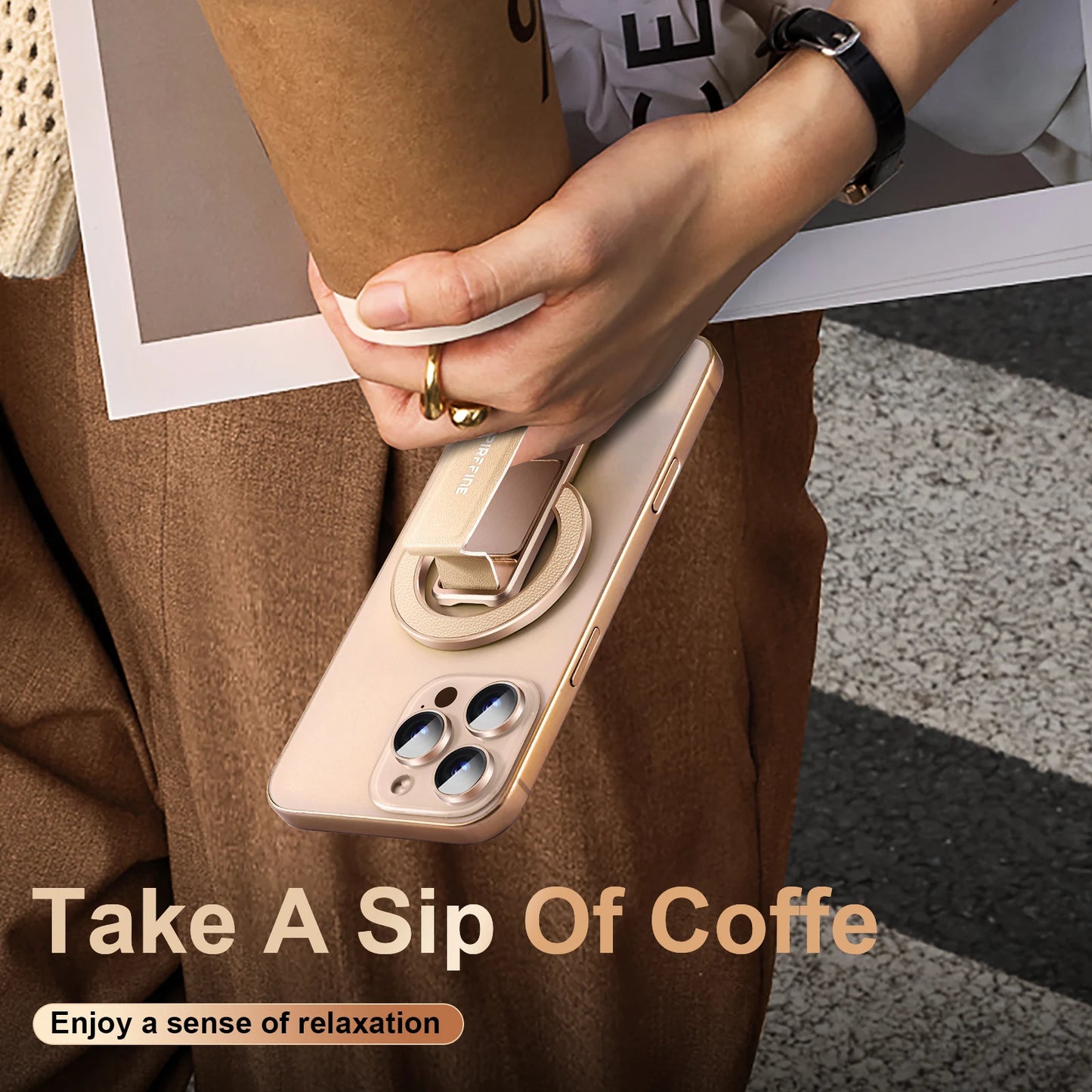 حلقة مسك مغناطيسية جلدية MagSafe للجوال – ستاند وحامل إصبع بتصميم أنيق