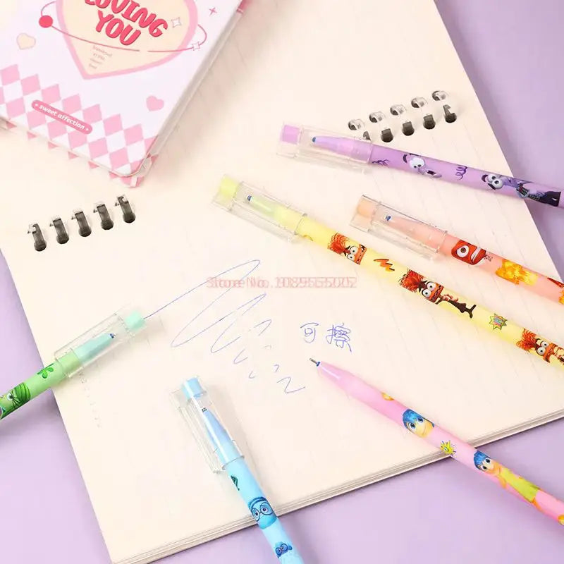 طقم 12 قلم جل ديزني Inside Out – تصميم كيوت، قابل للمسح، حبر أزرق/أسود 0.5 مم