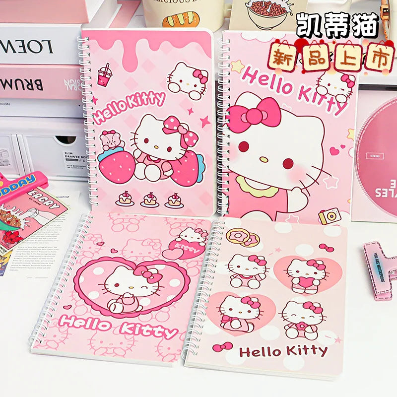 مجموعة 4 دفاتر حلزونية مقاس A5 من سانريو (Hello Kitty، باتشاكّو، سينامورول، كورو مي)