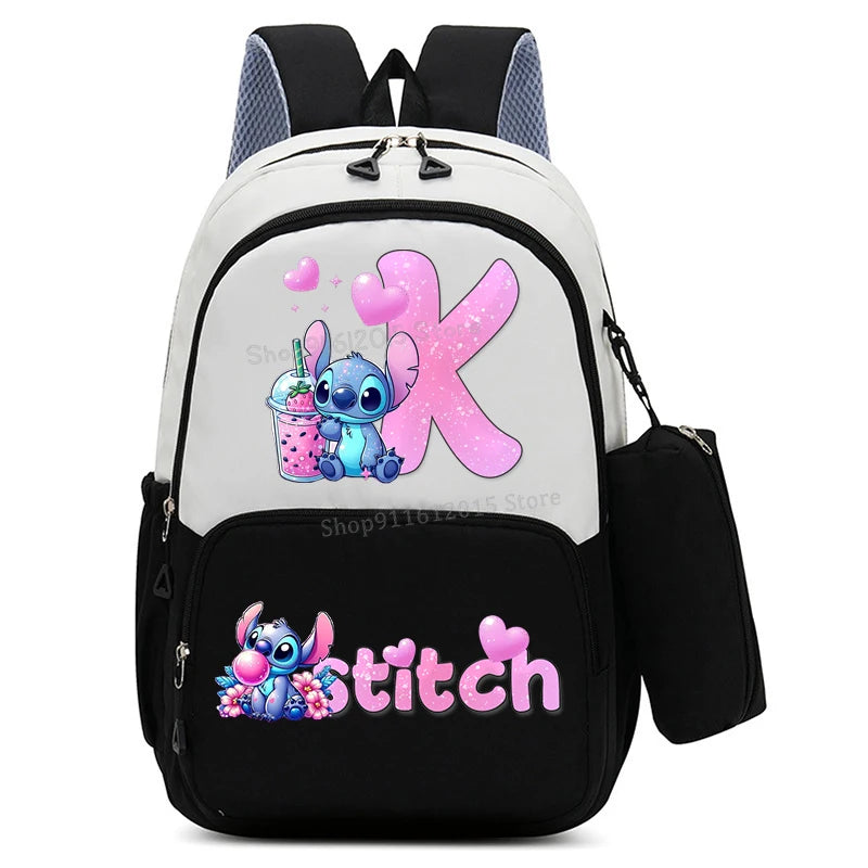 حقيبة ظهر ليلو وستيتش بحروف الأبجدية، حقيبة ظهر عالية السعة للطالبات مع مقلمة، حقيبة مدرسية كرتونية لطيفة، حقيبة أنمي قابل