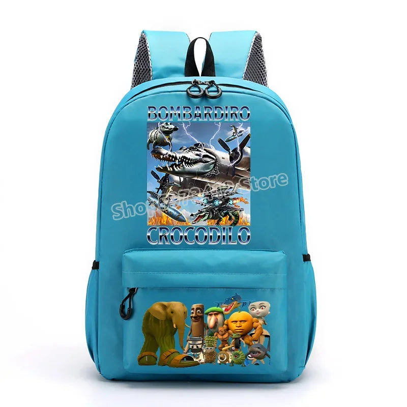 حقيبة مدرسية إيطاليان برينروت بطابع الحيوانات الميم، تصميم كرتوني مضحك بشكل قرش "تللا"، بسعة كبيرة، مناسبة للأولاد والبنات