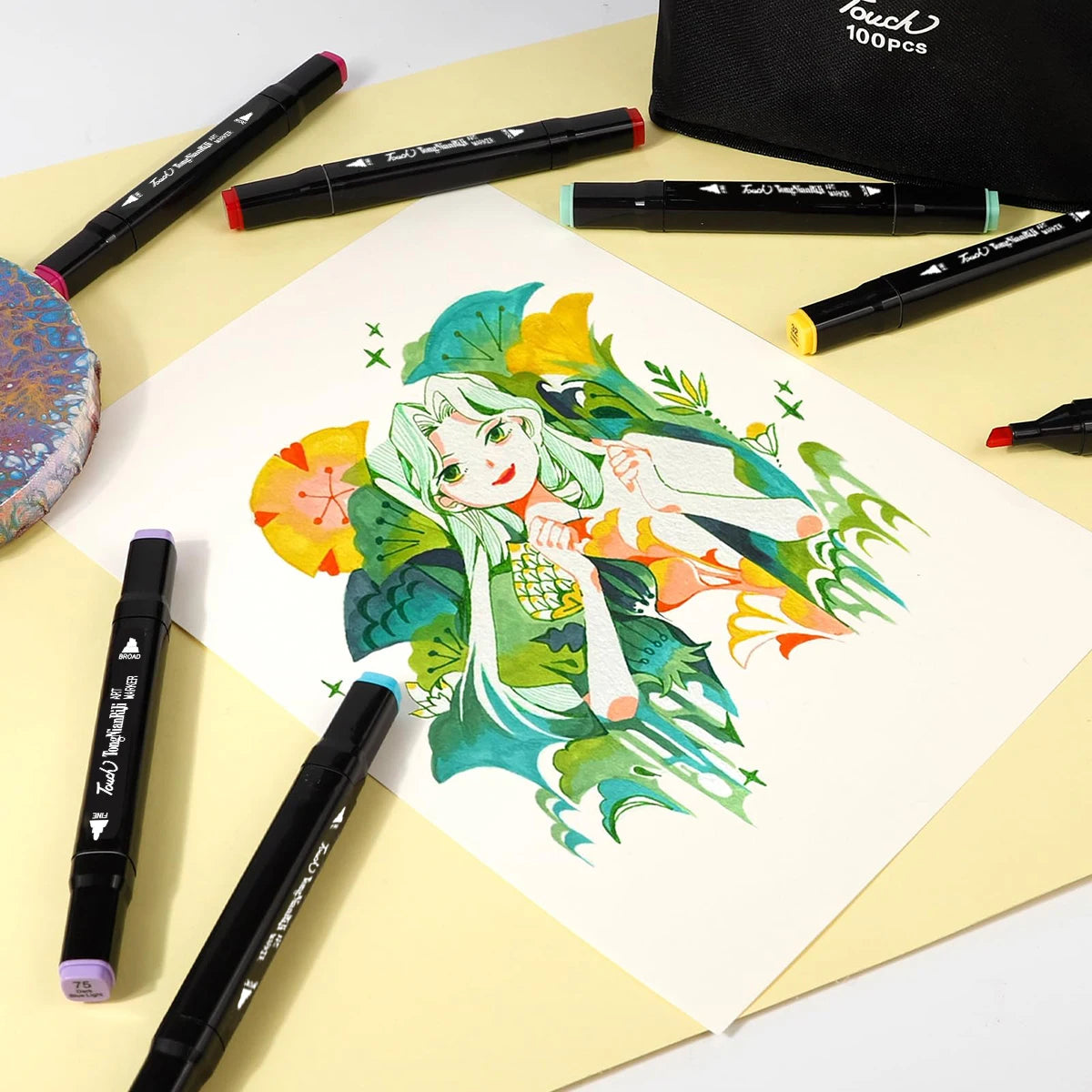 مجموعة ماركر مزدوج الرأس للرسم والتظليل – من 24 إلى 168 لون زيتي، مثالية للطلاب والمصممين والفنانين