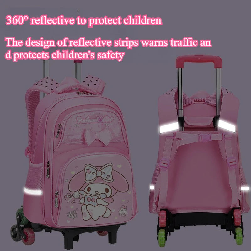 حقيبة مدرسية كورو مي الجديدة بعجلات، حقيبة ميلودي للبنات، تخزين الأدوات المدرسية، خيار بعجلتين