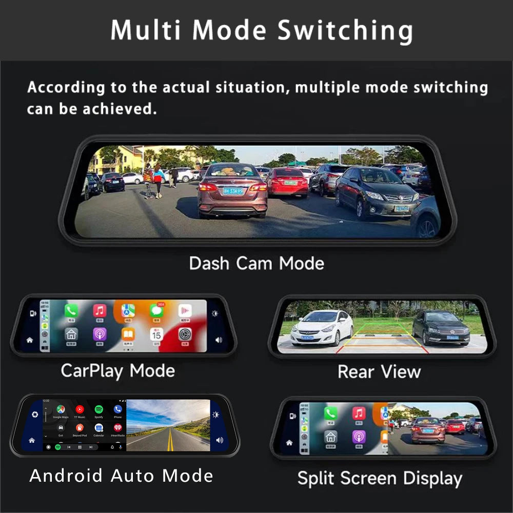 كاميرا مراية للسيارة بدقة 4K – مع GPS وCarPlay وAndroid Auto