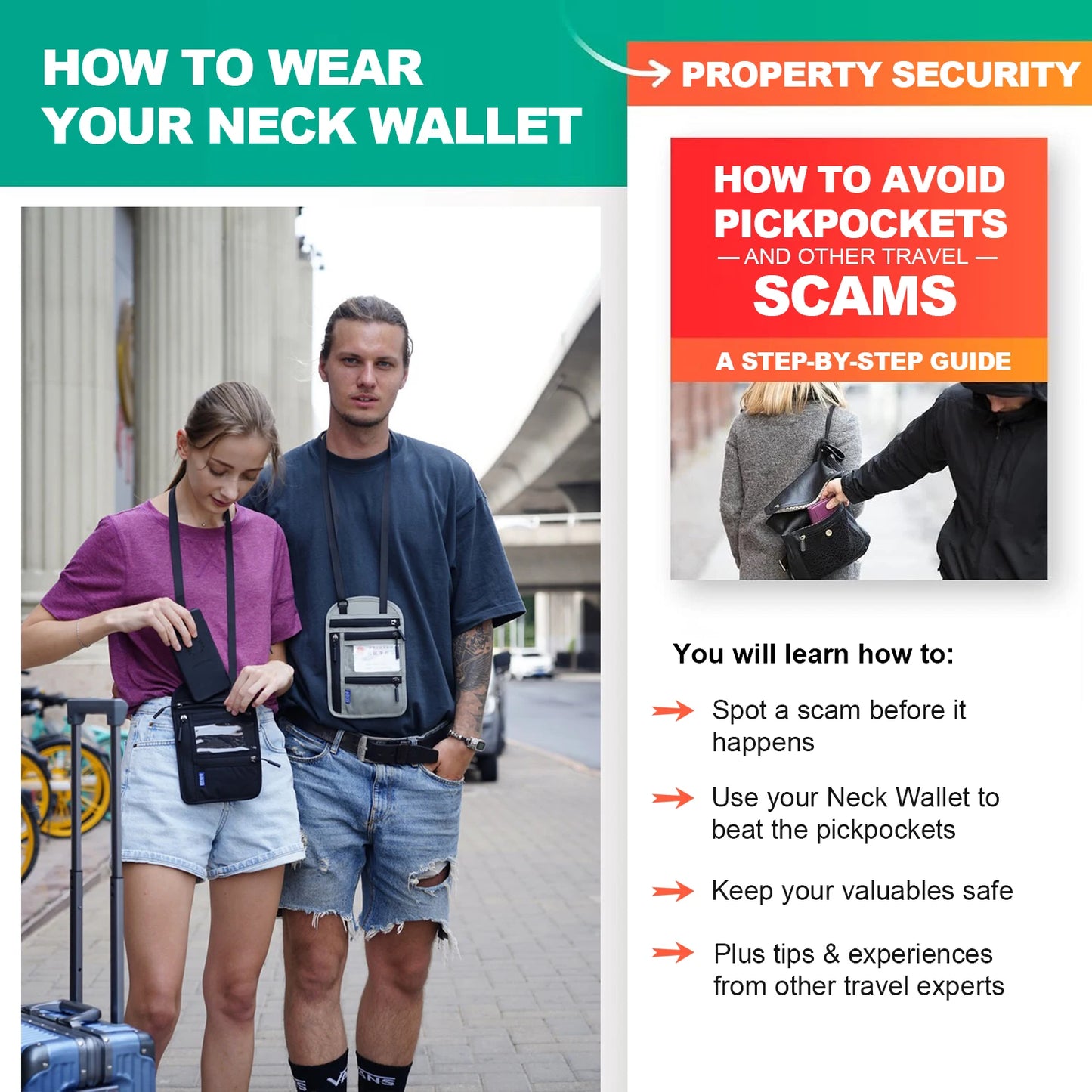 محفظة رقبة للسفر مع حماية RFID – لحفظ الجوازات والوثائق بأمان للرجال والنساء