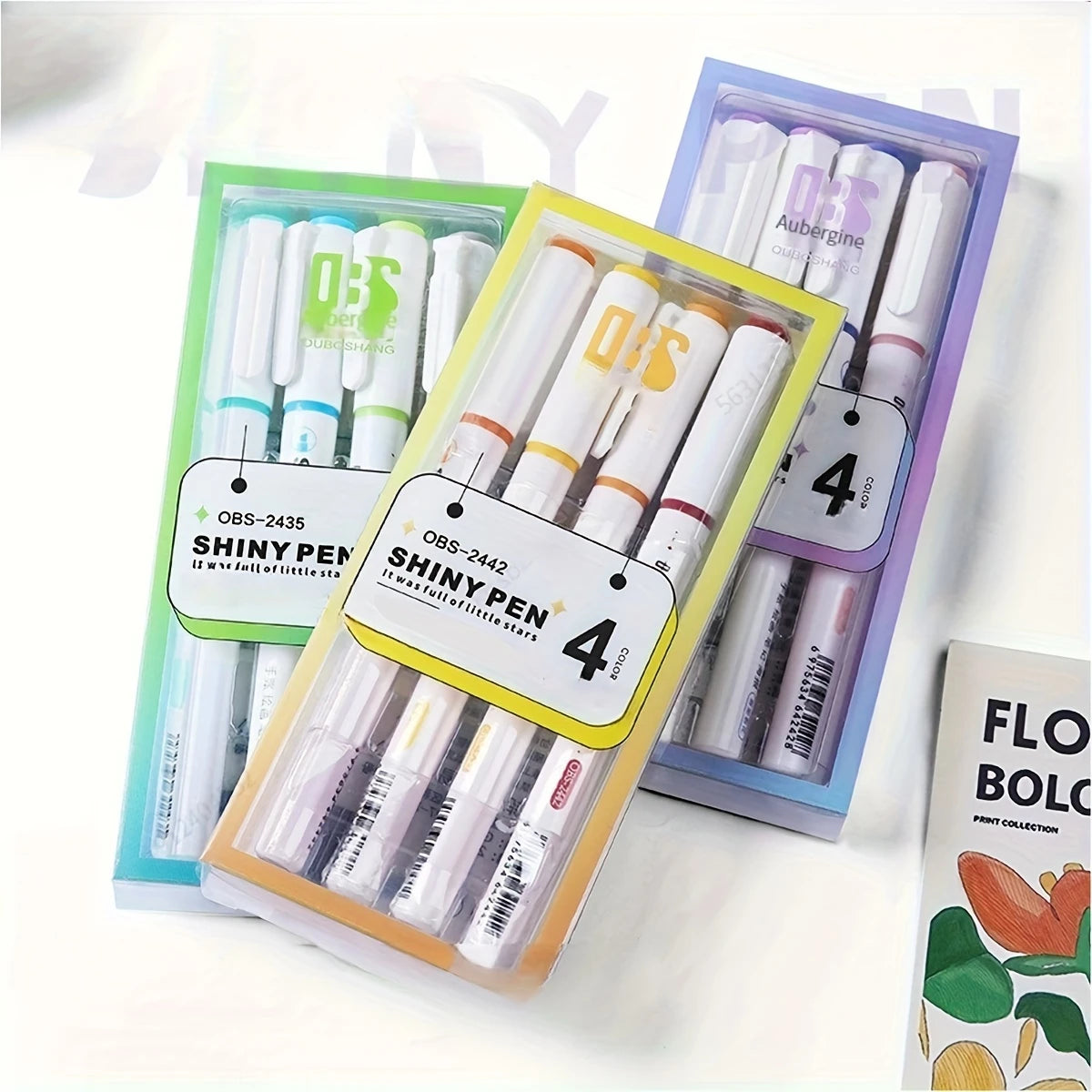 طقم هايلايتر 4 قطع بلمعة الجليتر – ألوان باستيل براقة للملاحظات، التزيين، والدفاتر
