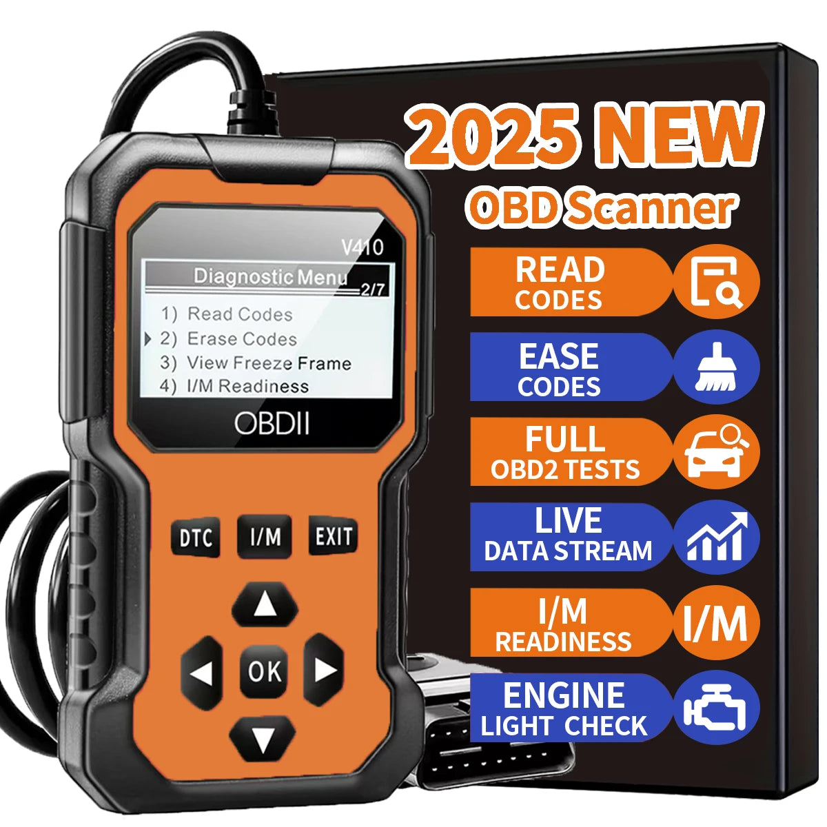 جهاز فحص أعطال السيارة OBD2 – قارئ أكواد المحرك | يدعم كل سيارات OBD II من 1996 وطالع – تشخيص سريع وسهل