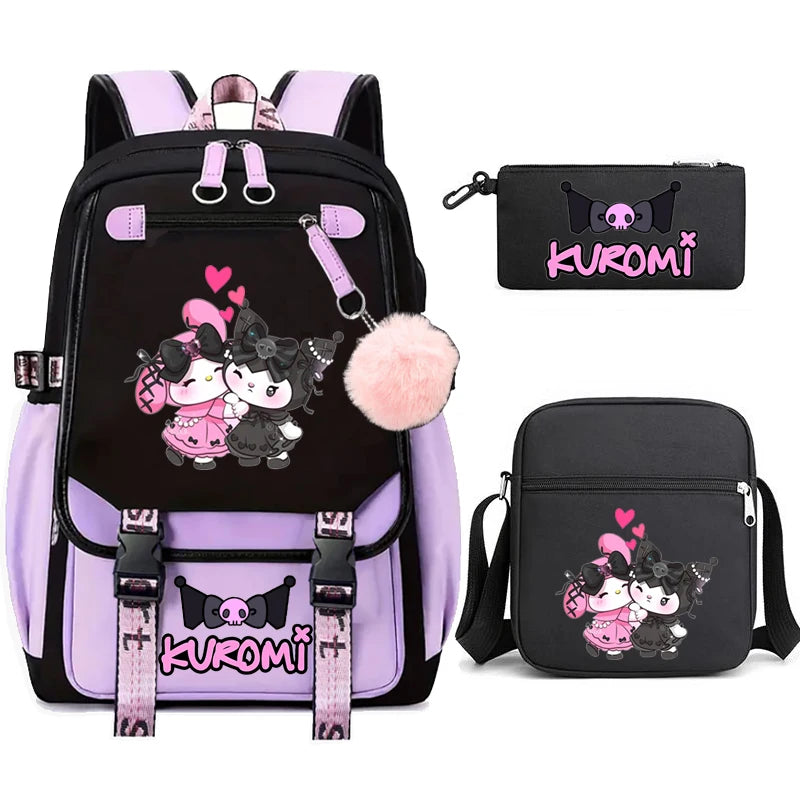 حقيبة ظهر طلابية كيرومي، طقم 3 قطع، حقيبة مدرسية