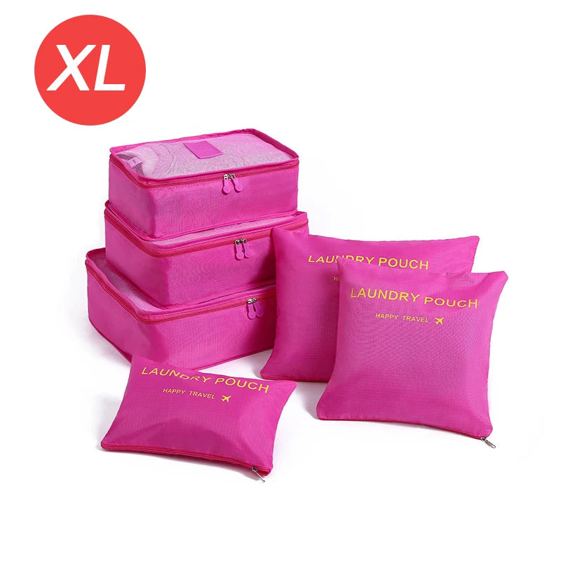 طقم تنظيم السفر – 6 قطع حجم كبير لترتيب الملابس، الأحذية، والمكياج داخل الشنطة