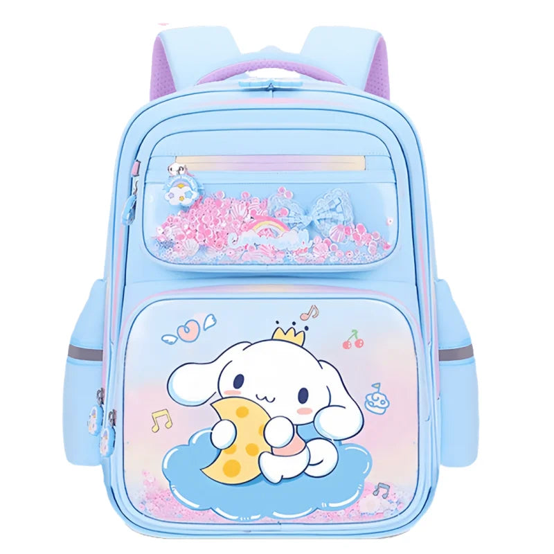 حقيبة مدرسية بعجلات Kuromi للبنات – تصميم كرتوني Melody – كبيرة السعة مع خيار 2 أو 6 عجلات لتخفيف الحمل