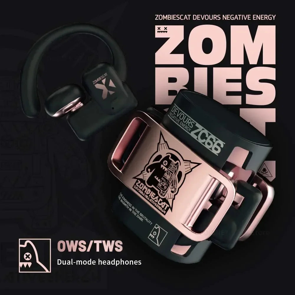 سماعة ZOMBIESCAT B9 بلوتوث 5.4 – نظام مزدوج (OWS / TWS) | صوت عالي + مايك + مقاومة للماء – مثالية للرياضة والمكالمات