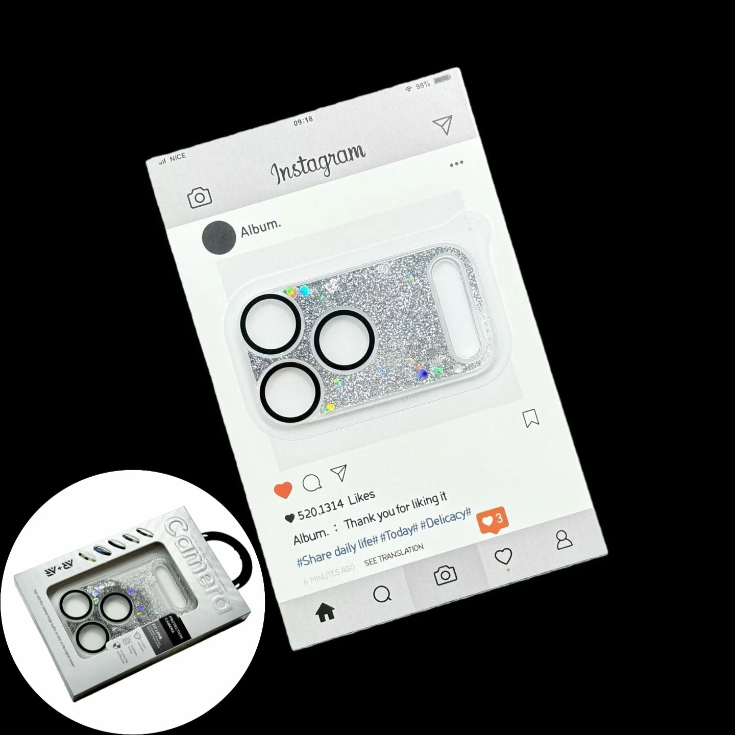 لاصق عدسة كاميرا آيفون 17 برو ماكس 3D بلمعة متحركة – حماية كاملة 9D ضد الخدش