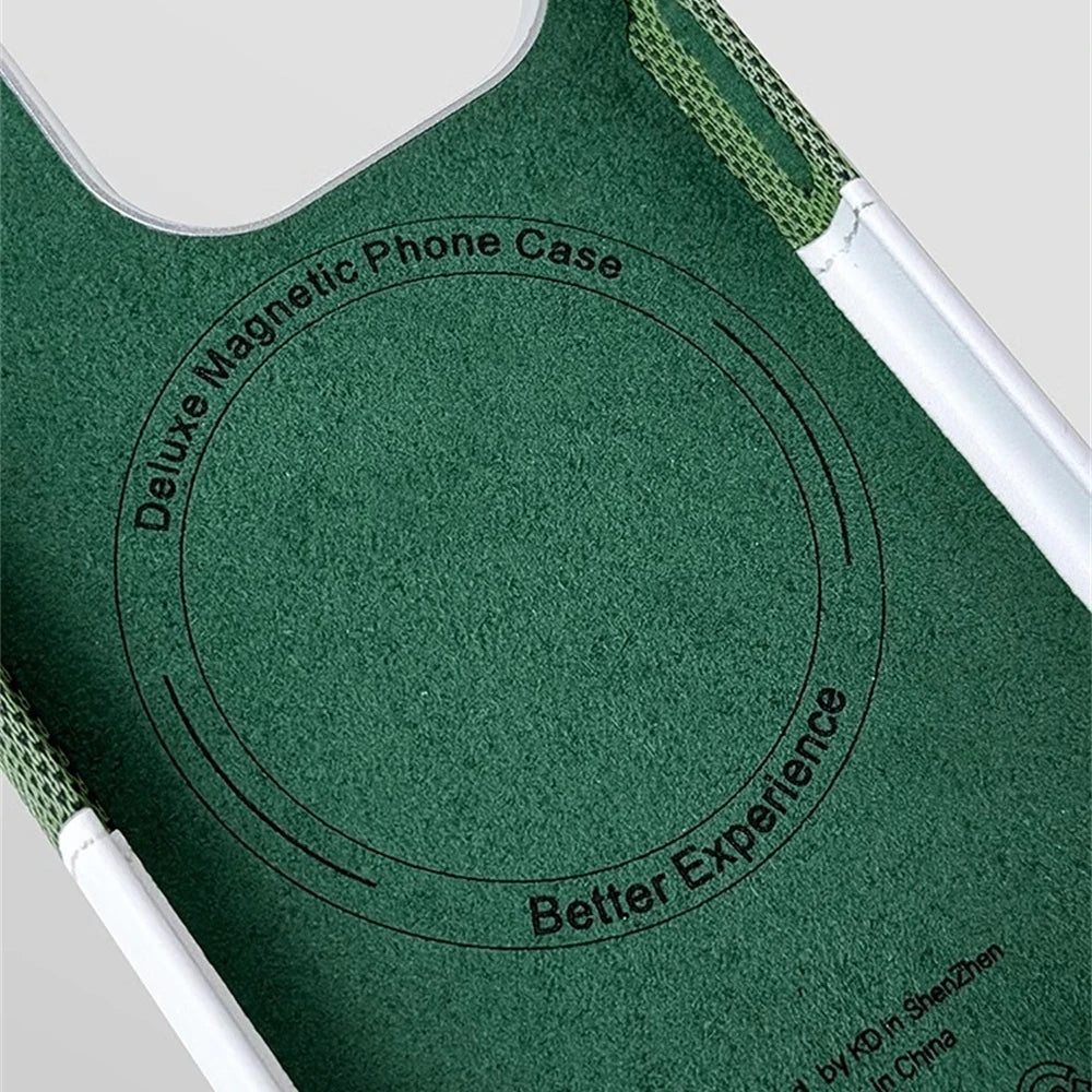 كفر آيفون جلد PU بنقشة Flax مع جيب بطاقات وألوان متباينة – دعم MagSafe وحماية عدسة معدنية