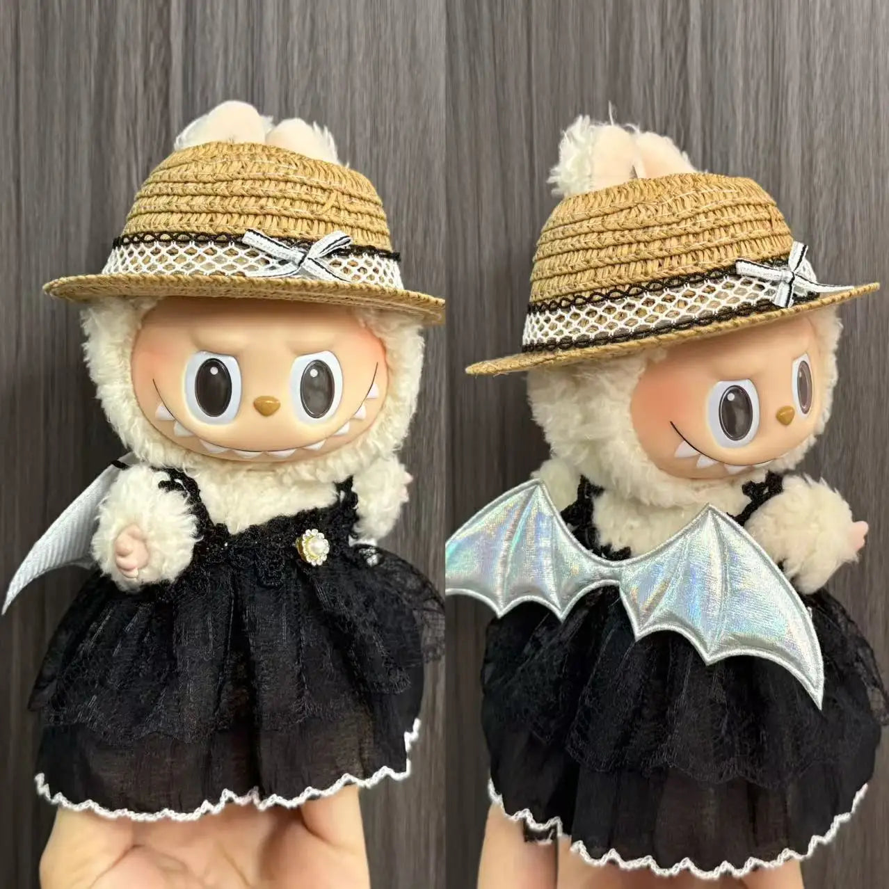 طقم هالوين لابوبو 17 سم – تنورة + أجنحة كيوت | ملابس دمية معلّقة – موضة موسمية لهدايا البنات