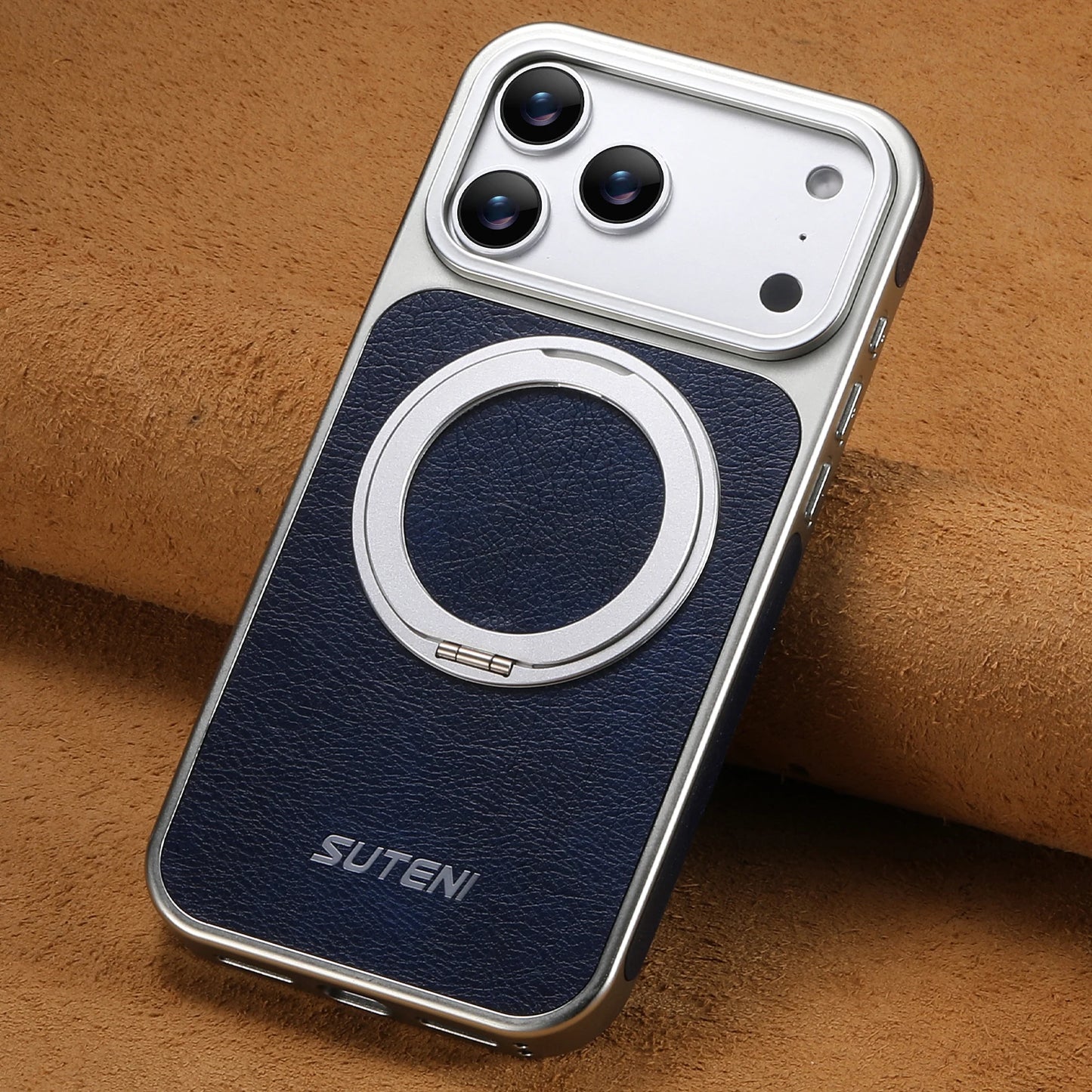 كفر آيفون جلدي مغناطيسي مع حامل دوّار 360° – دعم MagSafe والشحن اللاسلكي