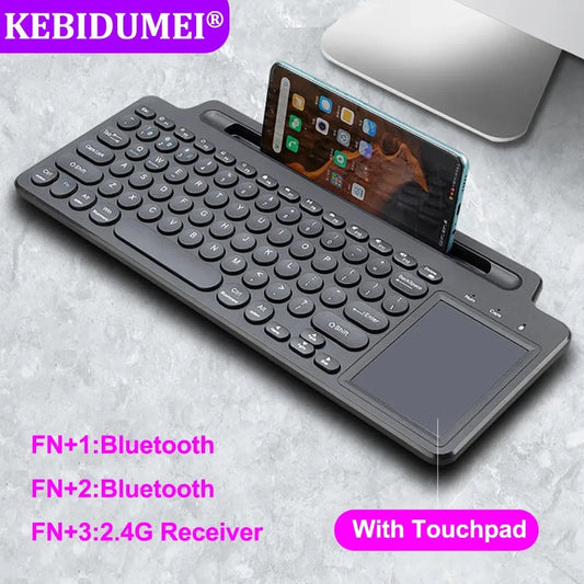 لوحة مفاتيح لاسلكية 2.4G وبلوتوث – مع لوحة لمس (Touchpad) وفتحة بطاقات | متوافقة مع اللابتوب، التابلت، والأجهزة الذكية