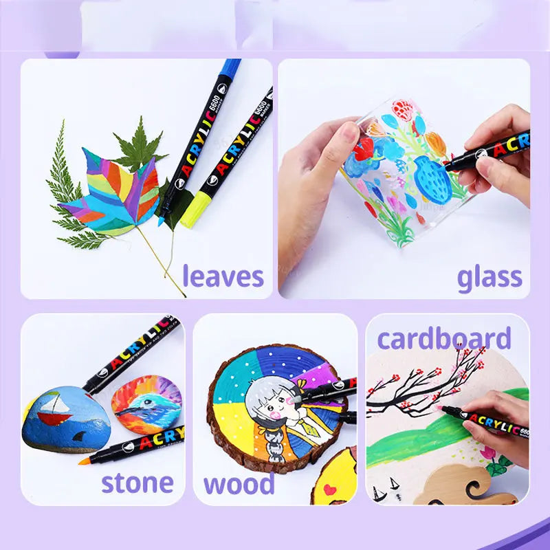 مجموعة ألوان ماركر أكريليك – 84 لون بفرشتين في كل قلم، لتلوين الصخور، الكاليغرافي، والكتابة الفنية