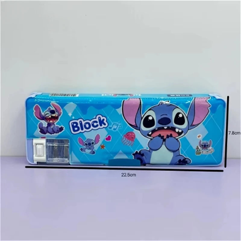 علبة أقلام ديزني مزدوجة الجانبين بتصميم كرتوني – صندوق تخزين أدوات مدرسية للأطفال