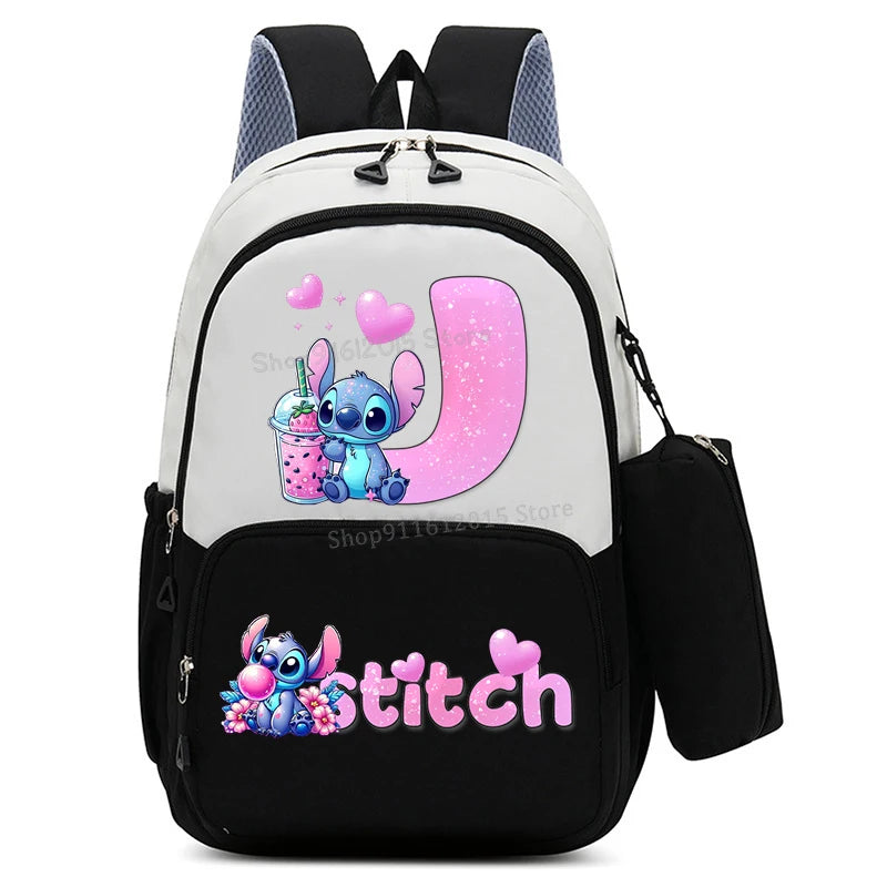 حقيبة ظهر ليلو وستيتش بحروف الأبجدية، حقيبة ظهر عالية السعة للطالبات مع مقلمة، حقيبة مدرسية كرتونية لطيفة، حقيبة أنمي قابل